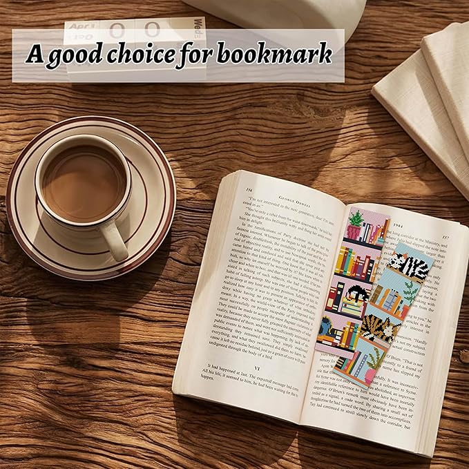 NEGEKFKX 6 Pcs Black Cat Cross Stitch Bookmark Kit for Adult Beginners,Book Cross Stitch Kits 14 CT DIY Crossstitch Kits Adult Stamped Bookmark Embroidery Bookmarks Kit