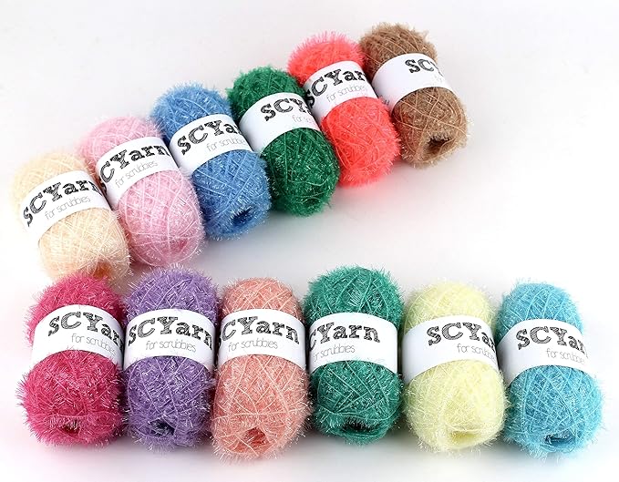 for Scrubbies 12 Skeins Bonbons Yarn Assorted Colors 100% Polyester for Dishcloths Crochet and Knitting Project - Total 984 Yards Craft Kit (Pastel)