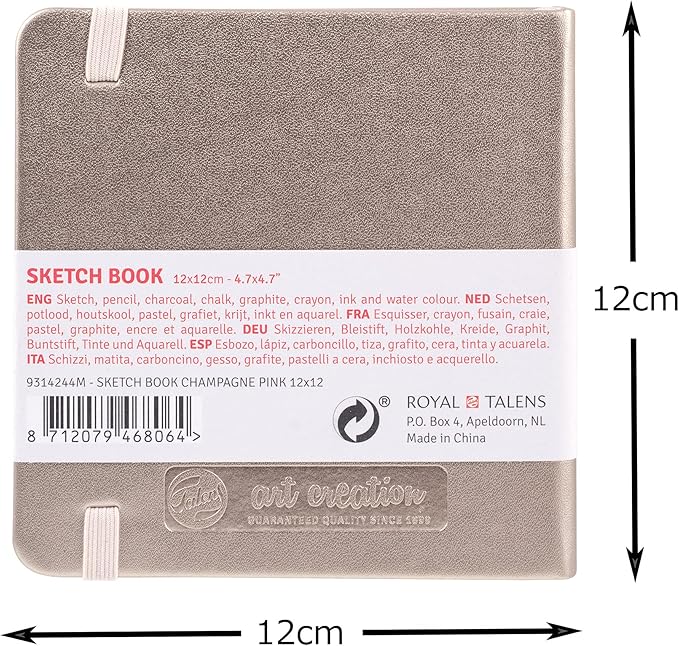 Talens Art Creation T9314-244M 454500 Talens Art Creation Sketchbook, Drawing Notebook, 4.7 x 4.7 inches (12 x 12 cm), Pink Champagne, Thickness 4.9 oz/yd², Fine Acid-Free Paper, 80 Sheets