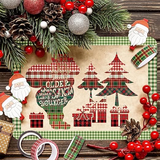 Whaline 12 Rolls Christmas Washi Tape Buffalo Plaid Pattern Red Black Green Xmas Holiday Masking Tape for Scrapbook Journal DIY Craft Gift Wrapping