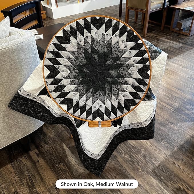 dutchcrafters solid oak wood 22 inch round extra large tilting quilt hoop with stand, quilting frame for hand quilting - amish made in america (medium walnut)