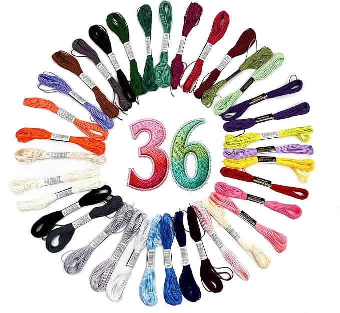 36 Colors Embroidery Thread Set with DMC Codes - Premium Cotton Sewing Floss for Cross Stitch, 8m per Skein, Ideal for Variety of Needlecraft Projects