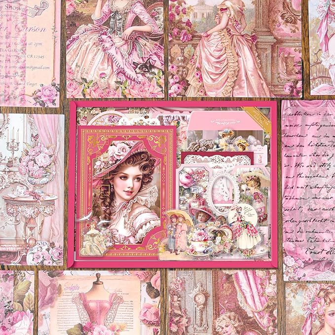 Scrapbooking Supplies Kit, Vintage Junk Journal Supplies, Scrapbook Kit with Aesthetic Ephemera Sticker, Cute Stationary Set, Bullet Journaling Kit, Collage Craft Supplies Gift for Adult Women Starter