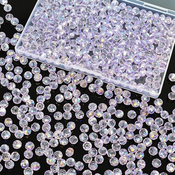 laopottbeads 460pcs 8mm crystal glass beads for jewelry making beads for bracelets necklace pendants making supplies(light purple)
