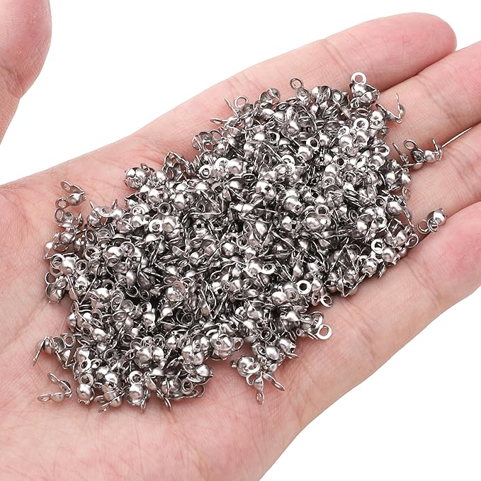 304 Stainless Steel End Caps 3.2x6.3mm 500pcs Knot Covers for Jewelry DIY Making and Repairing