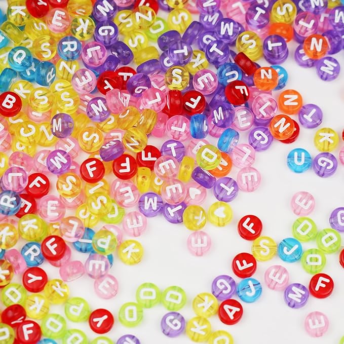 Melius Acrylic Clear Color Letter Beads, 1450 Pcs 4x7mm Transparent Colorful Round Alphabet and Heart Beads in 28 Grid Box for Jewelry Making, DIY Bracelets, Necklaces, Key Chains, Bracelets