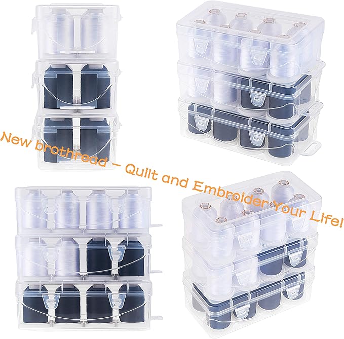 New brothread Polyester Embroidery Machine Thread 1000m Each with Clear Plastic Storage Box for Embroidery & Quilting - 4xSnow White+4xBlack