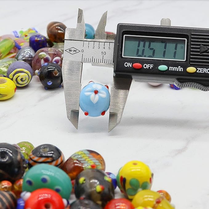 Fun-Weevz Assorted Glass Beads for Jewelry Making Adults, Bulk Glass Beads for Crafts, Lampwork Murano Bead Mix for Bracelets and Necklaces, Crafting Beads Supplies Kit, Large & Small Beads