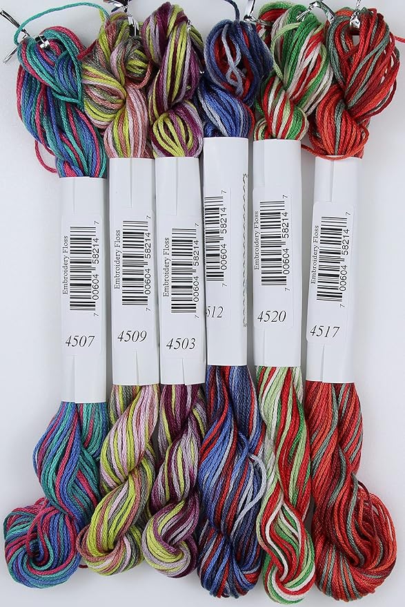 KCS Big skeins of 25 Meters Size 25 Color Variegated Cross Stitch Stranded Threads,6 skeins,06