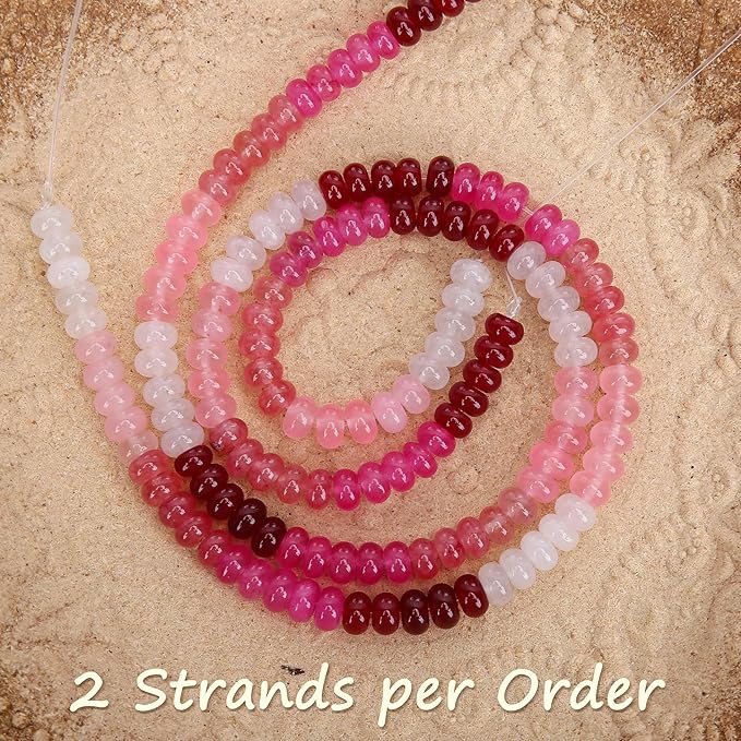 2 Strands (150PCs) Pink Shade Jade Rondelle Beads, 5 * 8mm Gemstone Loose Spacer Abacus Disk Beads for DIY Bracelet Necklace Earrings Jewelry Making, Craft Supplies Beading Kit