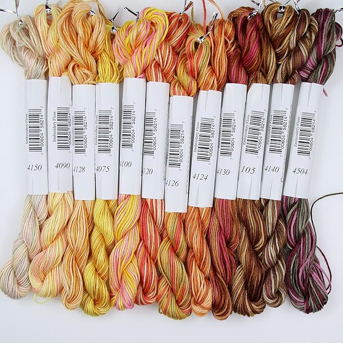 KCS Big skeins of 25 Meters Size 25 Color Variegated Cross Stitch Stranded Threads,12 skeins,08