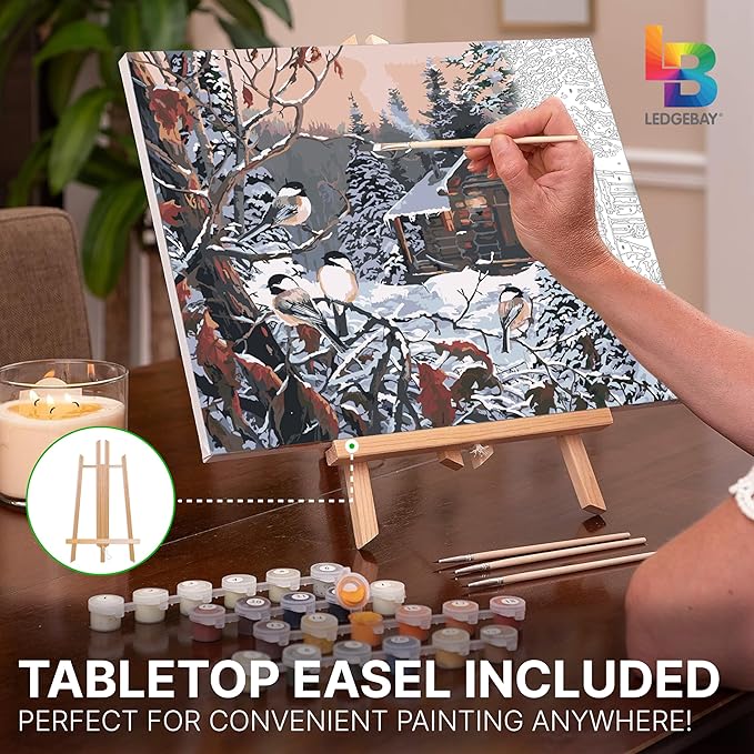 Ledgebay DIY Paint by Numbers Kit for Adults Framed Canvas Beginner to Advanced Paint by Numbers Kit Kits Include Acrylic Paint Set Brushes Tabletop Easel (Enchanted Woods 12"x16" Framed)