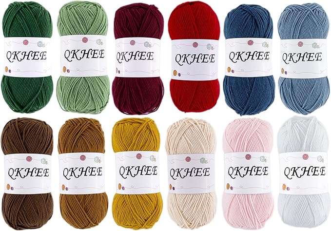 Yarn for Crocheting and Knitting 12 * 1.76 Oz (50G) /195yd,Fine/Fingering Weight (1),Cotton 60% Acrylic40%,Soft Yarn kit for Making Granny Squares and amigurumi (Christmas Color)