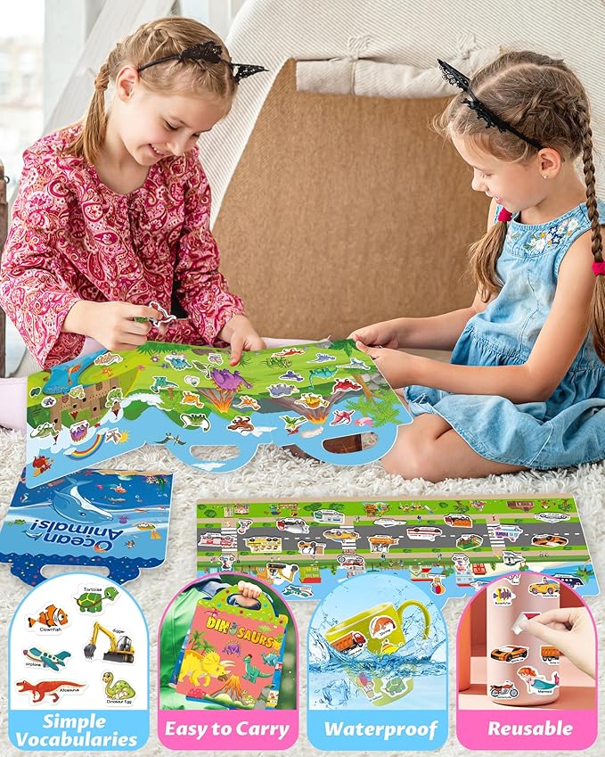 walenced reusable sticker book for toddlers, stickers for kids, toddler sticker book, toddler craft activities, toddler travel toys ages 3 and up boy girl birthday gifts