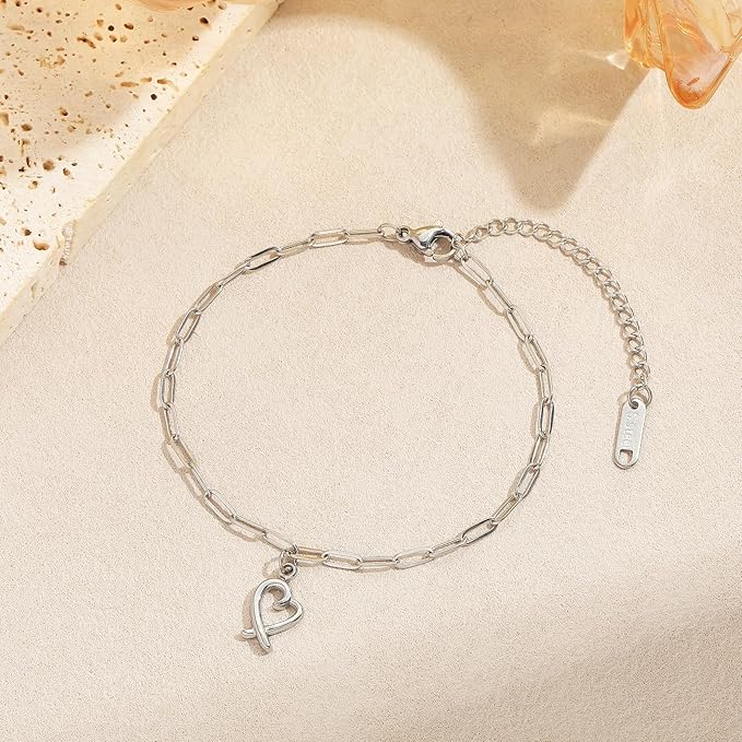 Swyabi 10 PCS Charm Bracelet Chain 6.5 Inch Stainless Steel Paperclip Chain Bracelets Set for Men Women DIY Bracelets Crafts