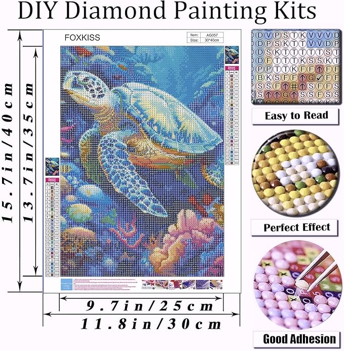 FOXKISS Sea Turtle Diamond Art Painting Kits for Adults, Full Drill Diamond Dots Paintings for Beginners, Round 5D Paint with Diamonds Pictures Gem Art Painting Kits DIY Crafts Kits 12x16inch