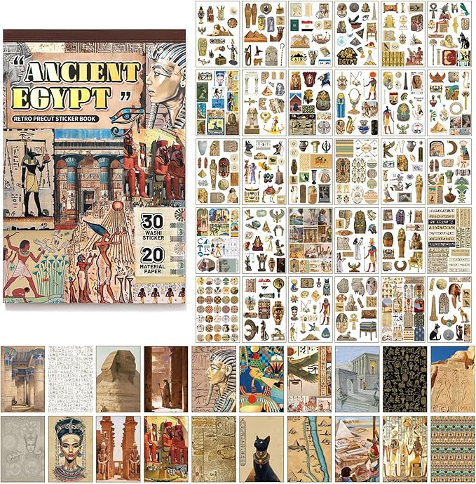Ancient Ecypt Scrapbooking Stickers 400 Pre-Cut Washi Stickers & 20 Scrapbook Papers Vintage Mysterious Egyptian Aesthetic Sticker journaling Supplies