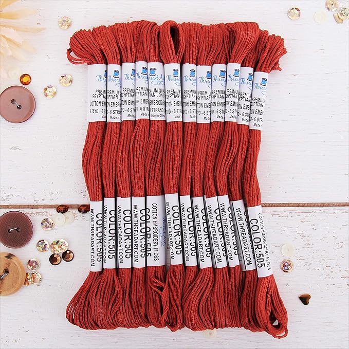 12 Skeins ThreadArt Premium Egyptian Long Fiber Cotton Embroidery Floss | Rust | 6 Strand Divisible Thread 8.75yds Each for Hand Embroidery, Friendship Bracelets, Cross Stitch and Crafts
