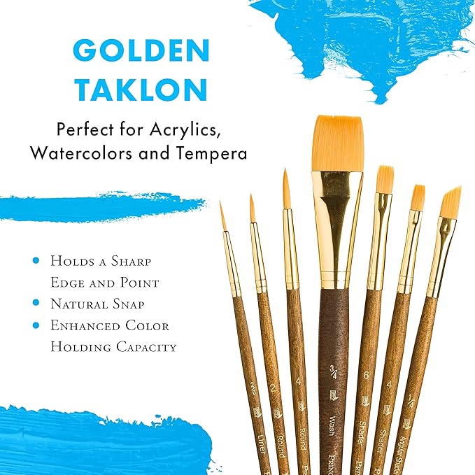 Princeton RealValue Brush Set, Synthetic Golden Taklon, Brown Handle, 7 Piece, 1 Count