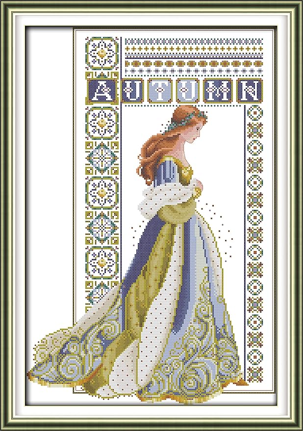 CaptainCrafts Cross Stitch Stamped Cross Stitch Kits Pre-Printed 11CT Cloth Embroidery Kit Needlecrafts (Autumn Angel, Preprint Stamped 11CT)
