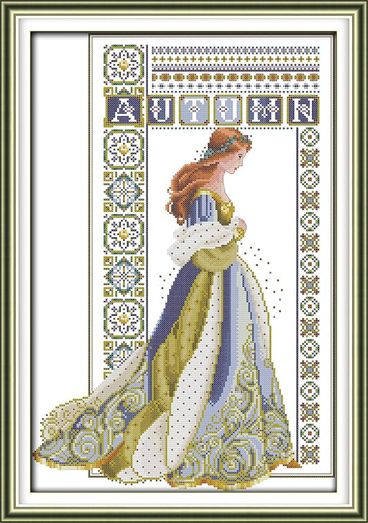CaptainCrafts Cross Stitch Stamped Cross Stitch Kits Pre-Printed and Counted Unstamped White Cloth Embroidery Kit Needlecrafts (Autumn Angel, No Preprint Counted 14CT)