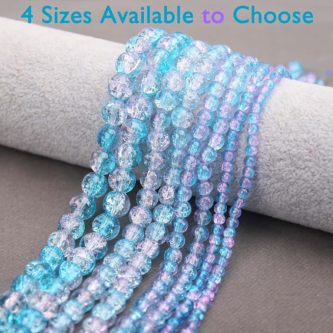 400PCs 4mm Blue Pink Crackle Glass Beads Bulk, Round Smooth Hole Glass Crystal Beads for Jewelry Making, DIY Bracelets, Necklaces, Bag Charms, Keychains and Craft Projects