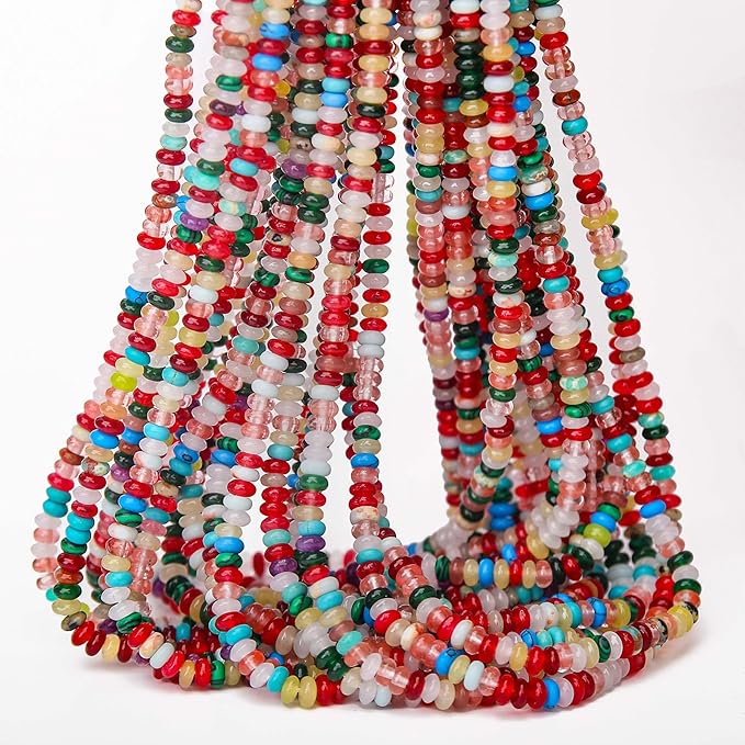 2 Strands (300PCs) Mix Color Rondelle Beads, 2 * 4mm Gemstone Loose Spacer Abacus Disk Beads for DIY Bracelet Necklace Earrings Jewelry Making, Craft Supplies Beading Kit (Type 1)