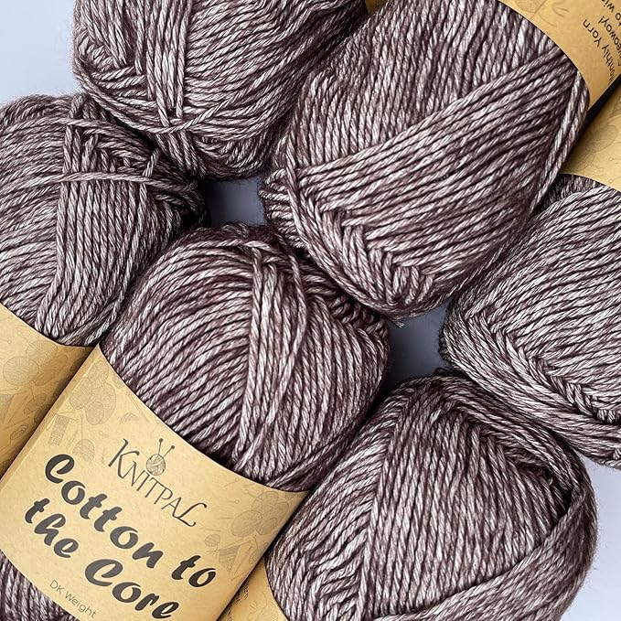 Cotton to The Core Cotton Yarn for Crocheting, 6-Pack (852 Yds / 300G), Free Patterns, Beginners Friendly - Soft Baby Yarn for Knitting - 3 DK Light Worsted Weight - Chocolate Brown
