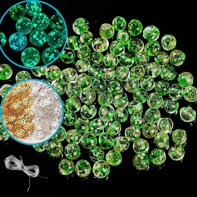 200 PCS 8mm Glow in The Dark Beads Bulk Round Luminous Glass Beads with Holes for Jewelry Making Bracelets Earrings Necklace Glow Loose Spacer Ball Bead DIY Craft Kit