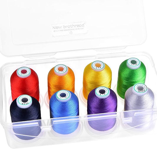 New brothread - 20 Options - 8 Snap Spools of 1000m Each Polyester Embroidery Machine Thread with Clear Plastic Storage Box for Embroidery & Quilting - Over Rainbow