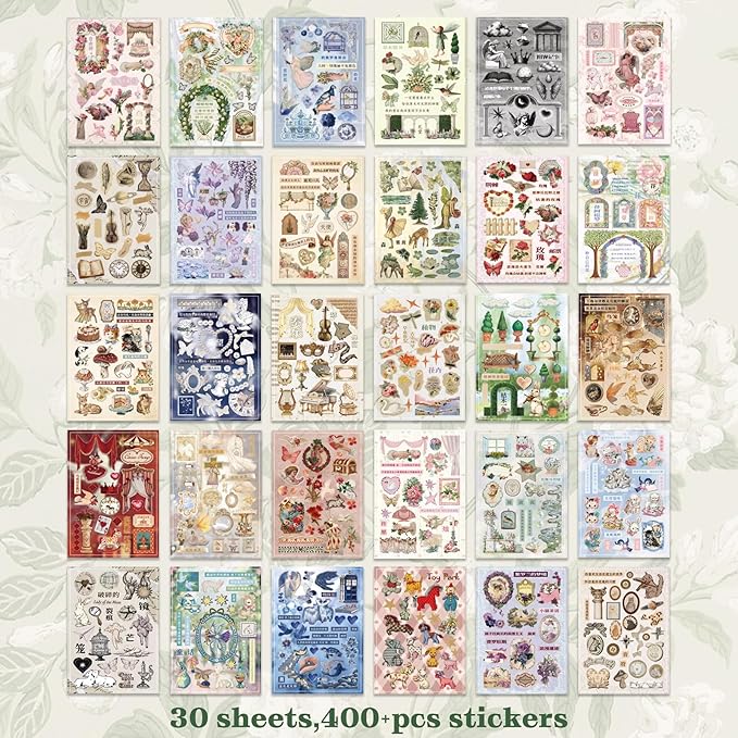 Retro-Style Patterned Journal DIY Scene Stress-Relief Sticker Book (Green)