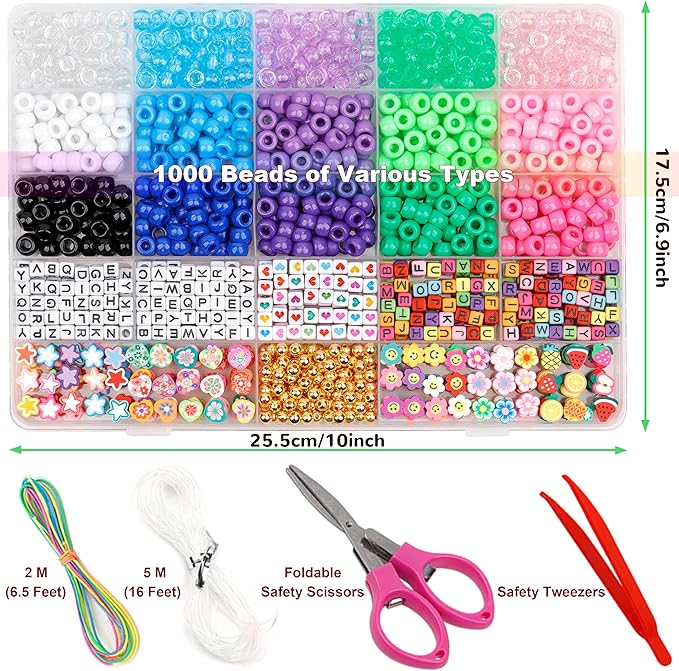 GMMA Colorful Plastic Pony Beads Shapes for Friendship Bracelets Multi-Colored Letter Polymer Clay Beads for Jewelry Making Hair Braiding DIY Bracelet Necklace Party Decorate