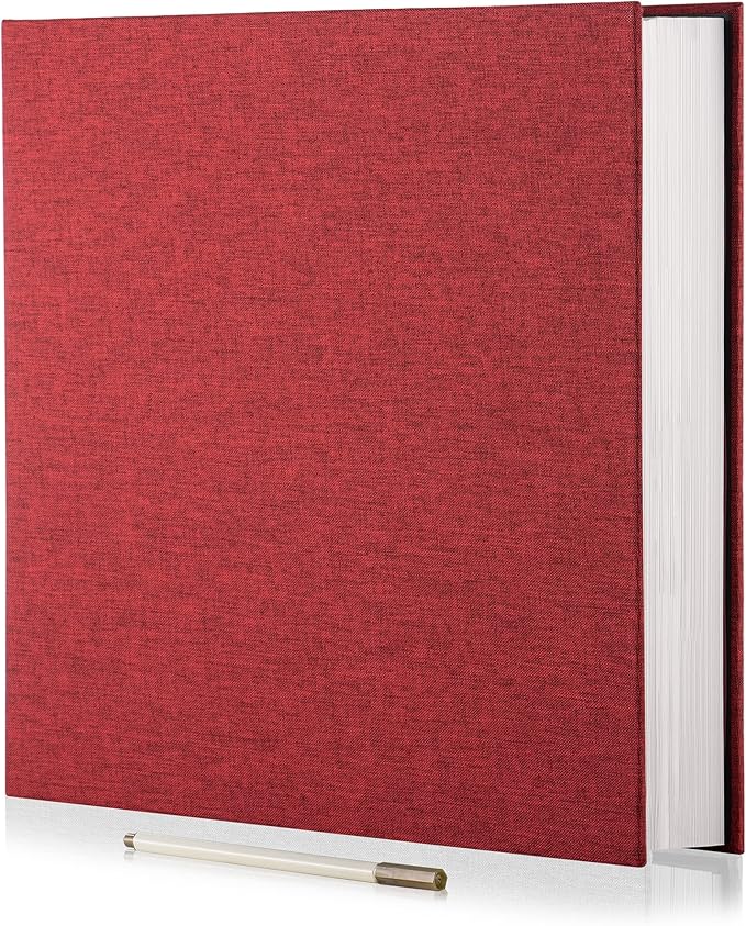 Large Photo Album Self Adhesive for 4x6 5x7 8x10 Pictures Magnetic Scrapbook Album 20 Sheets / 40 Pages Linen Cover DIY Photo Album with A Metallic Pen and and Plastic Board(Red)
