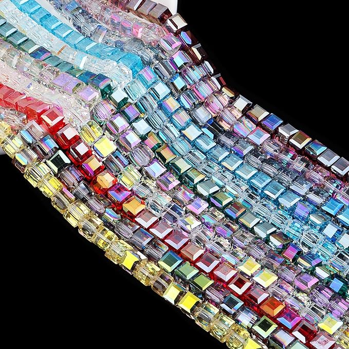 8mm Sparkle Cube Crystal Beads for Jewelry Making - Faceted Spacer Beads for Bracelets(94-100pcs, Spring Green)