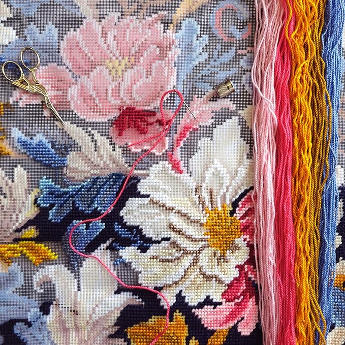 Brvsk Tapestry Embroidery Kit for Adults and Beginners — Peony 16″ × 16″ with Clear, Precise Printed Design on Cotton Canvas; Includes 2 Needles, Yarn, and Easy-Read Chart