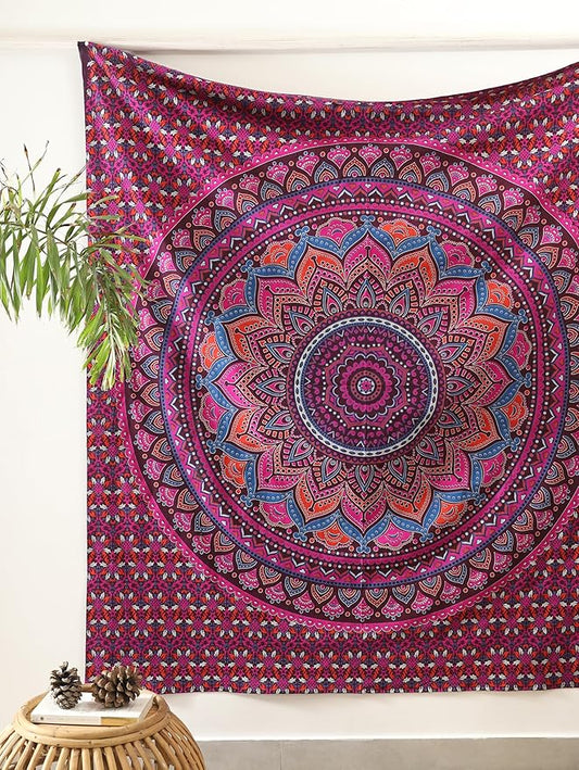 popular handicrafts mandala hippie psychedelic ombre tapestry wall hanging - indian maditation gypsy bohemian hippy dorm room decor purple wine 60x54 inch