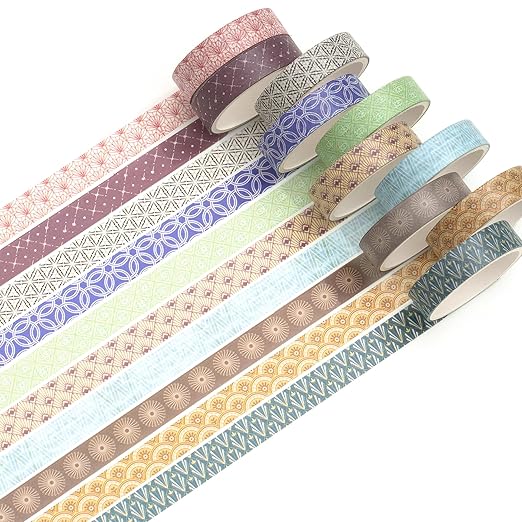 10 Rolls Skinny Washi Tape Set Texture Arts Adhesive Tapes Basic Patterns Decorative Masking Tape Sets for Craft, Kids, Scrapbook, DIY, Gift Wrapping (Style Four)