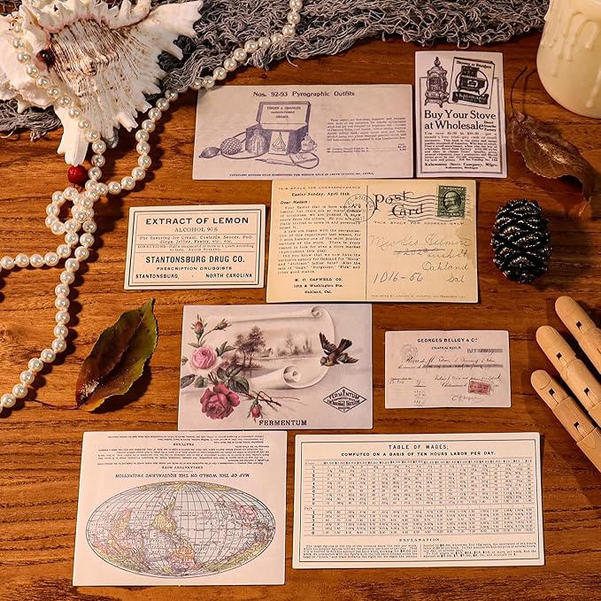 CATaireen Vintage Junk-Journal Mixed Paper Scrapbooking Embellishments Set Retro Journaling Decoupage Stickers Textured Packaging Decorative Cards Tags Kit (Old Photos 2)