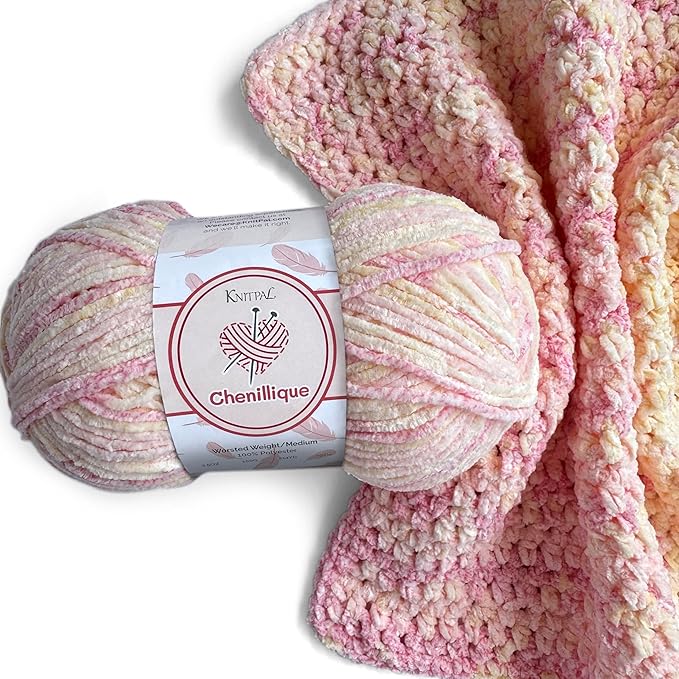 Chenillique Velvet Chenille Yarn for Crocheting, 4-Pack (856Yds / 400G), Free Patterns, Beginners Friendly - Soft Baby Yarn for Knitting Baby Blanket - #4 Medium Worsted Weight - Pink Sorbet