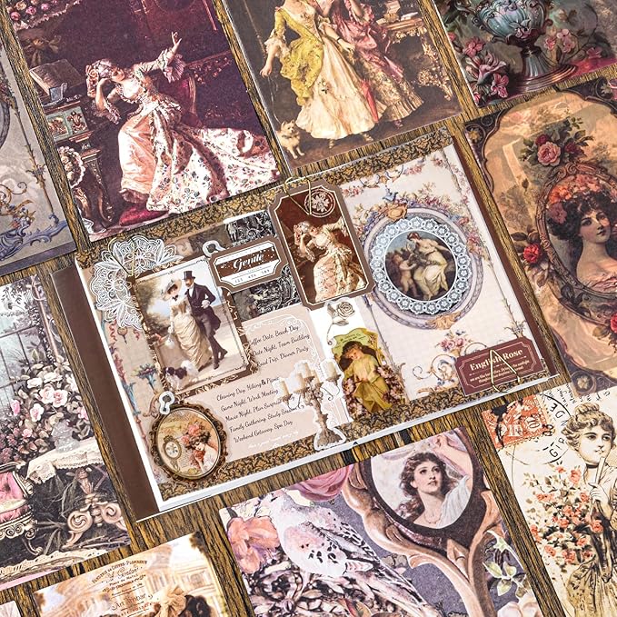Scrapbook Supplies Kit, Vintage Junk journaling Supplies, Scrapbooking Kit with Aesthetic Ephemera Stickers, Stationary Set, Bullet Journaling Kit, Collage Craft Supplies Gift for Adults Women Starter