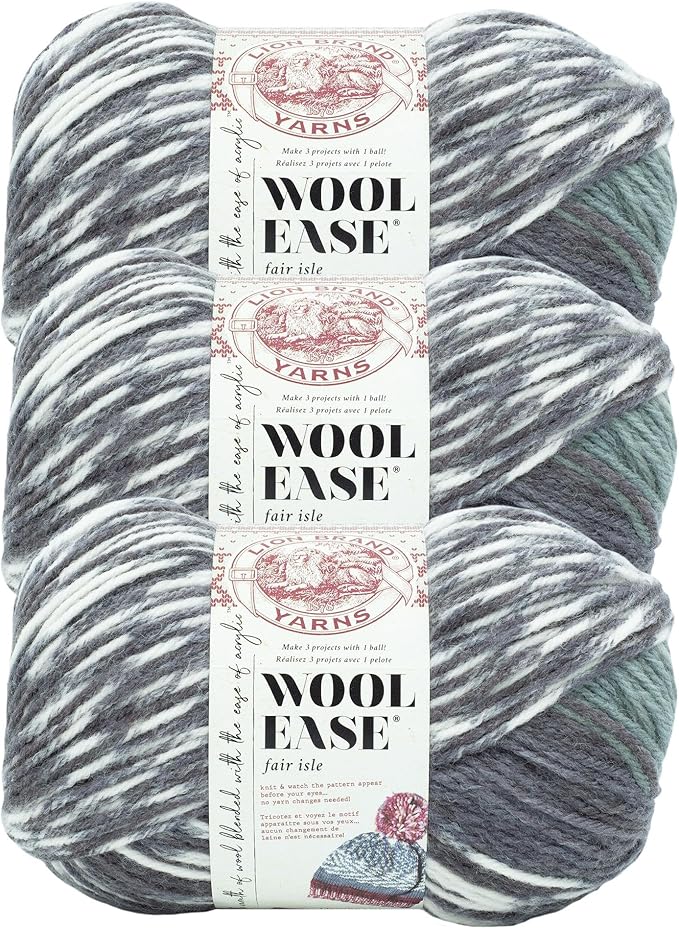 Lion Brand Yarn Wool Ease Fair Isle, Yarn for Knitting, Charcoal/Medium Grey, 3 Pack