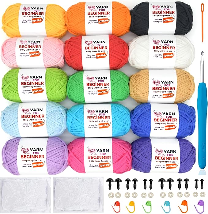 15 Pack Beginners Crochet Yarn Cotton Crochet Yarn for Crocheting Knitting Beginners(15x50g)-Bright Mix-New