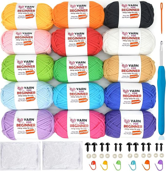 15 Pack Beginners Crochet Yarn Cotton Crochet Yarn for Crocheting Knitting Beginners(15x50g)-Bright Mix-New