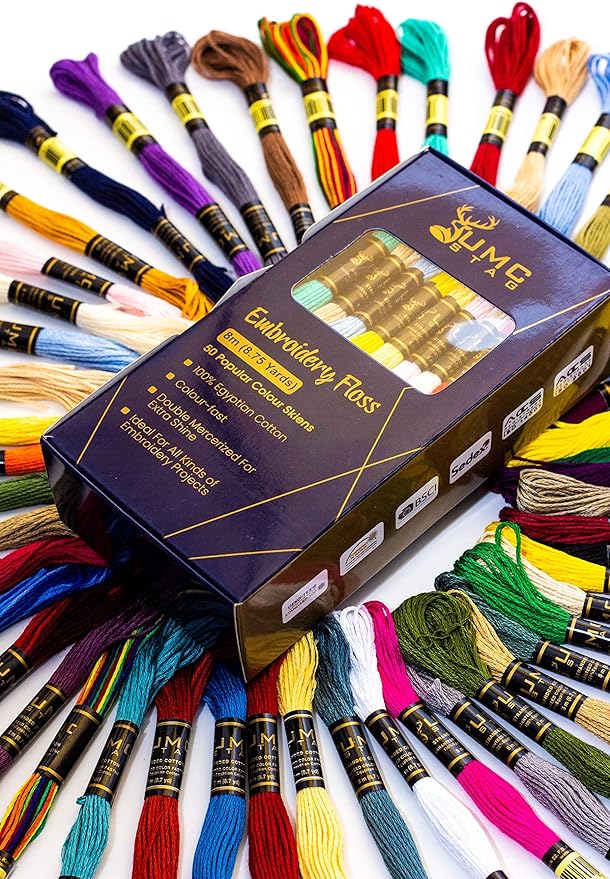 Pack of 50 Popular Colours Premium Embroidery Thread | 100% Egyptian Cotton Premium Skeins | Cross Stitch Embroidery Floss | Oeko TEX Certified Stranded Cotton | Ideal for Arts & Crafts