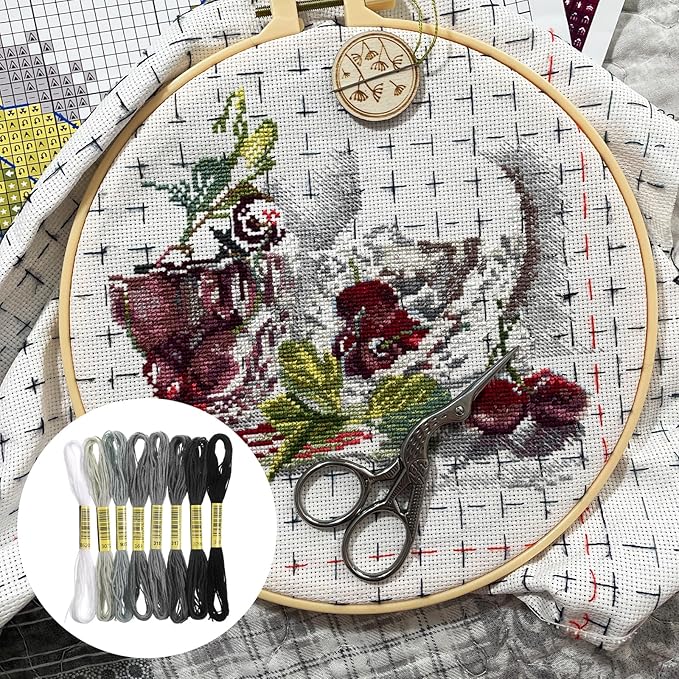 cobee 8 Skeins Embroidery Thread, 7.8 Yards Gradient Cross Stitch Yarn Threads, Gray Thread for Jewelry Making Sewing Bracelets Knitting Stitching Craft DIY