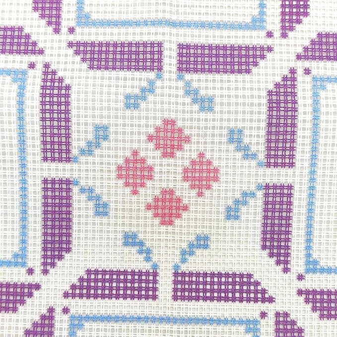 Howie's Needlepoint Needlepoint Kits for Adults, Pillow Front Cross Stitch Kit with Embroidery Pattern on Canvas, Yarn, 2 Needles and Instruction, 16 x 16inch(Purple Square Window)