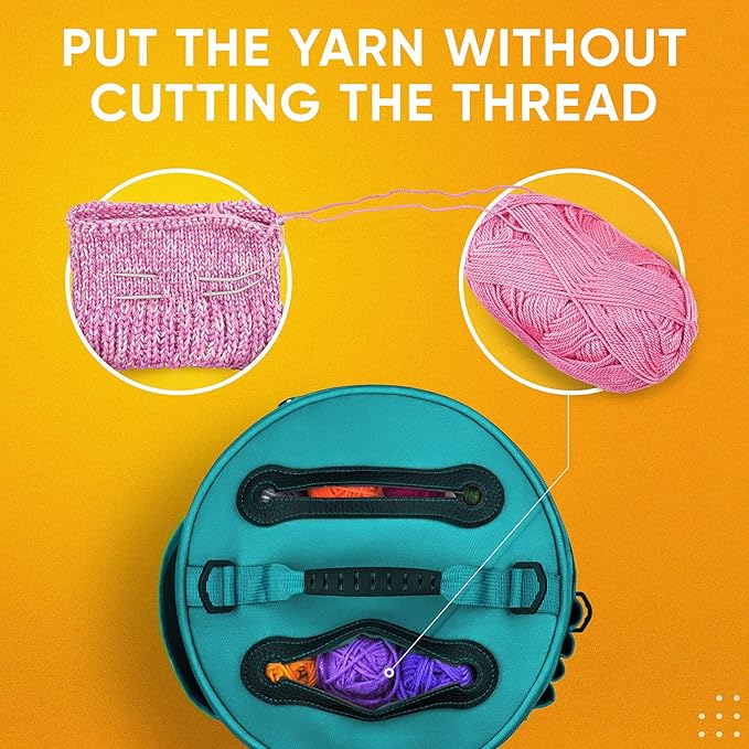 CRAFTISS Knitting Bag Yarn Storage - Gift for Crocheters - Durable Canvas Yarn Holder for Crochet Accessories - Organizer Crochet Bag with Knitting Accessories Case (Turquoise)