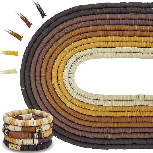3600 PCS 10 Strands Polymer Clay Beads for Jewelry Making, Vinyl Heishi Beads 6mm for Surfer Bracelets Necklace Making (Brown)