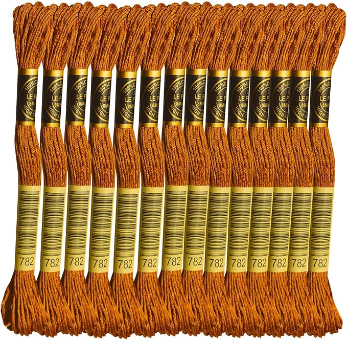 LE PAON Embroidery Floss, 14-Pack Six Strands 100% Long Staple Cotton Embroidery Thread, 8.7-Yard，Color Number：782, Dark Topaz