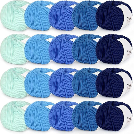 katech 20 skeins cotton yarn for crocheting-55% cotton 45% acrylic-4 medium (worsted)-super soft milk cotton yarn-great crochet and knitting starter kit for colorful craft（color f）